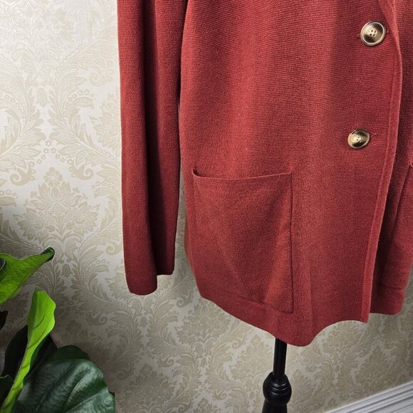 J Crew Size Medium Rust Red Slouchy Cardigan 2 Button Closure Pockets Collar NWT - Picture 3 of 13
